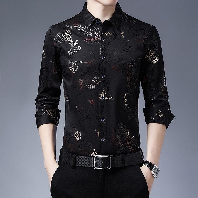 Camisa Masculina de Seda Manga Longa Glamour - FOXMENS