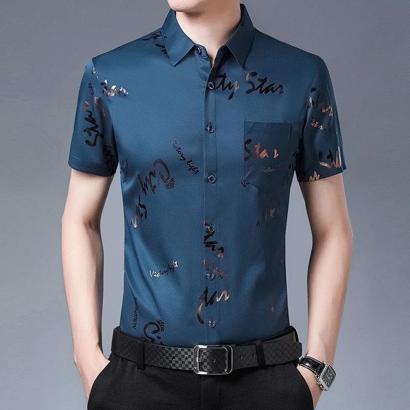 Camisa Masculina de Seda Manga Curta Noble - FOXMENS