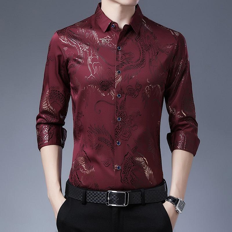 Camisa Masculina de Seda Manga Longa Glamour - FOXMENS