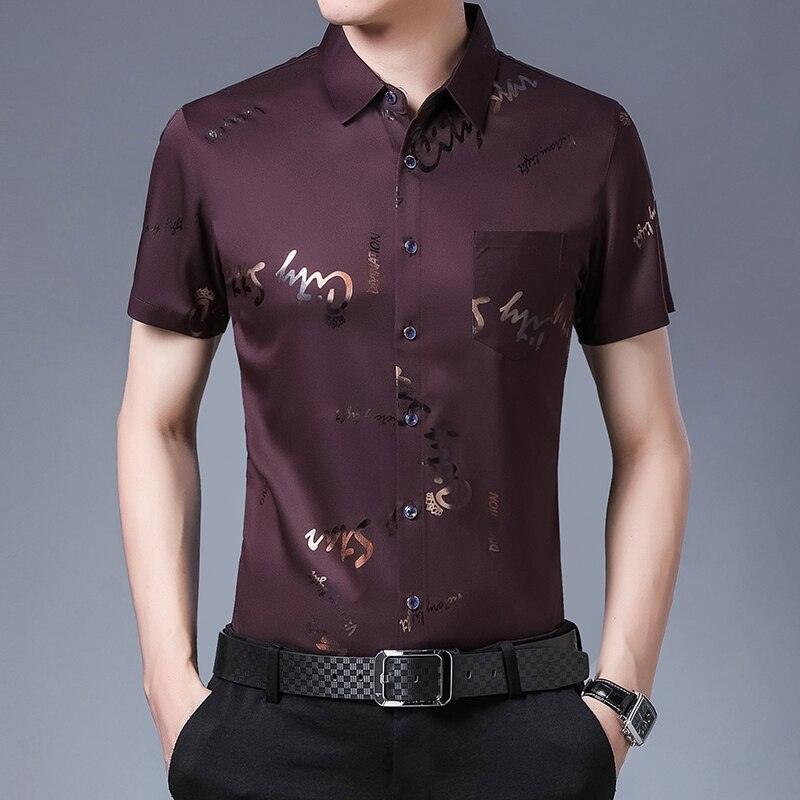 Camisa Masculina de Seda Manga Curta Noble - FOXMENS