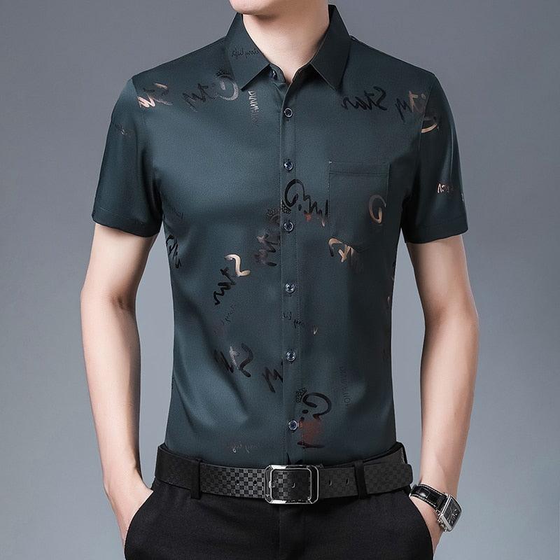 Camisa Masculina de Seda Manga Curta Noble - FOXMENS