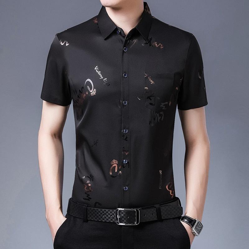 Camisa Masculina de Seda Manga Curta Noble - FOXMENS