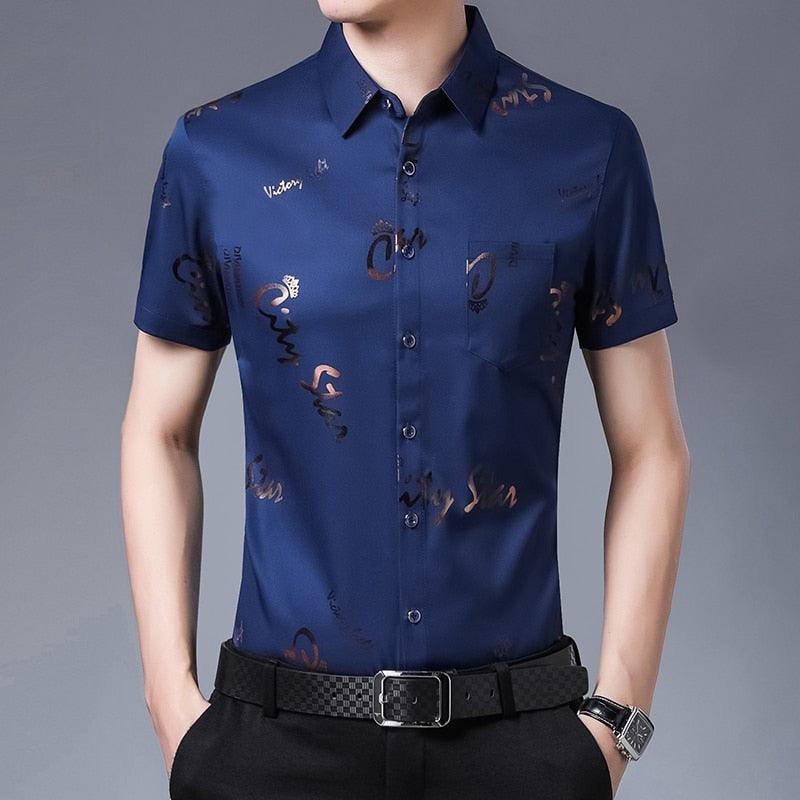 Camisa Masculina de Seda Manga Curta Noble - FOXMENS