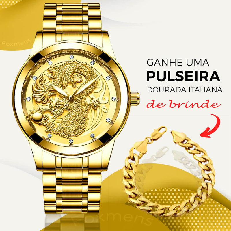 Relógio Dragon Luxury + Pulseira Italiana - FOXMENS