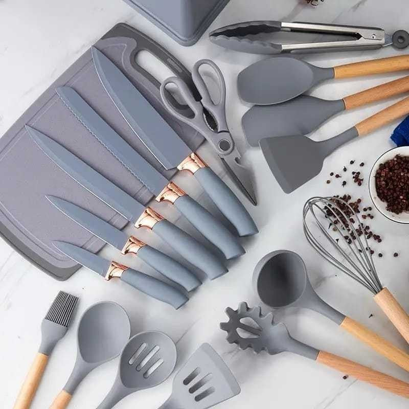 Jogo De Talheres Conjunto Faqueiro Utensílios Cozinha 19 Peças De Silicone